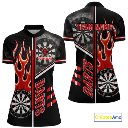 Black And Red Flaming Smoke Darts Shirt For Women Custom Darts Jersey Team Polo & 1/4 Zip TDM6095
