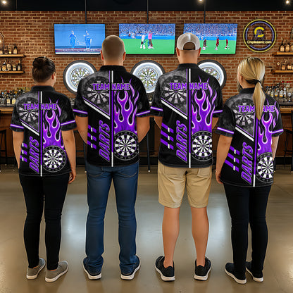 Black And Purple Flaming Smoke Darts Shirt For Men Custom Darts Jersey Team Polo & 1/4 Zip TDM6096