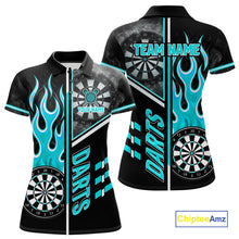 Load image into Gallery viewer, Black And Turquoise Flaming Smoke Darts Shirt For Women Custom Darts Jersey Team Polo &amp; 1/4 Zip TDM6097