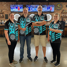 Load image into Gallery viewer, Black And Turquoise Flaming Smoke Darts Shirt For Women Custom Darts Jersey Team Polo &amp; 1/4 Zip TDM6097