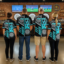 Load image into Gallery viewer, Black And Turquoise Flaming Smoke Darts Shirt For Women Custom Darts Jersey Team Polo &amp; 1/4 Zip TDM6097