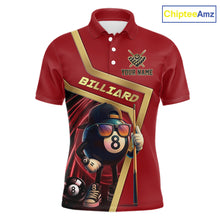 Load image into Gallery viewer, Red Funny 8 Ball Pool Billiard Shirt For Men Custom Gold Billiard Team Jersey Polo &amp; 1/4 Zip TDM6354