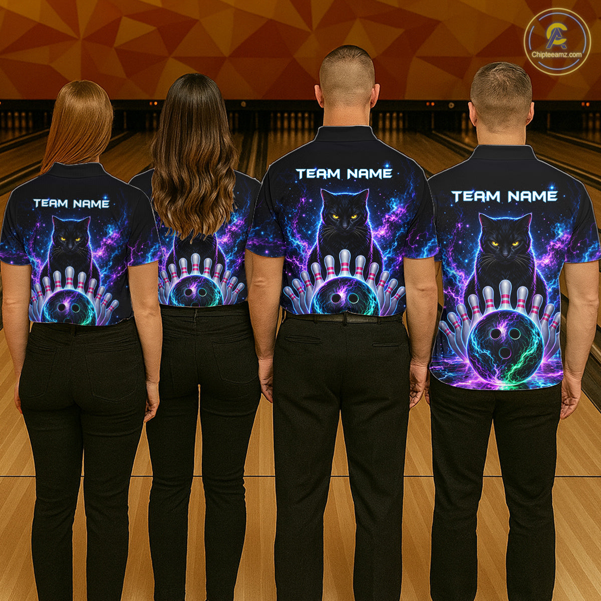 Neon Funny Cat Bowling Jersey Polo & 1/4 Zip For Men Custom Bowling Team Jersey, Bowling Gifts TDM6359