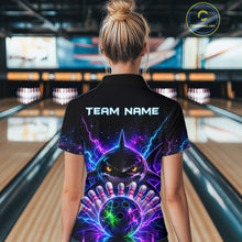 Load image into Gallery viewer, Neon Funny Shark Bowling Jersey Polo &amp; 1/4 Zip For Women Custom Bowling Team Jersey, Bowling Uniform TDM6360