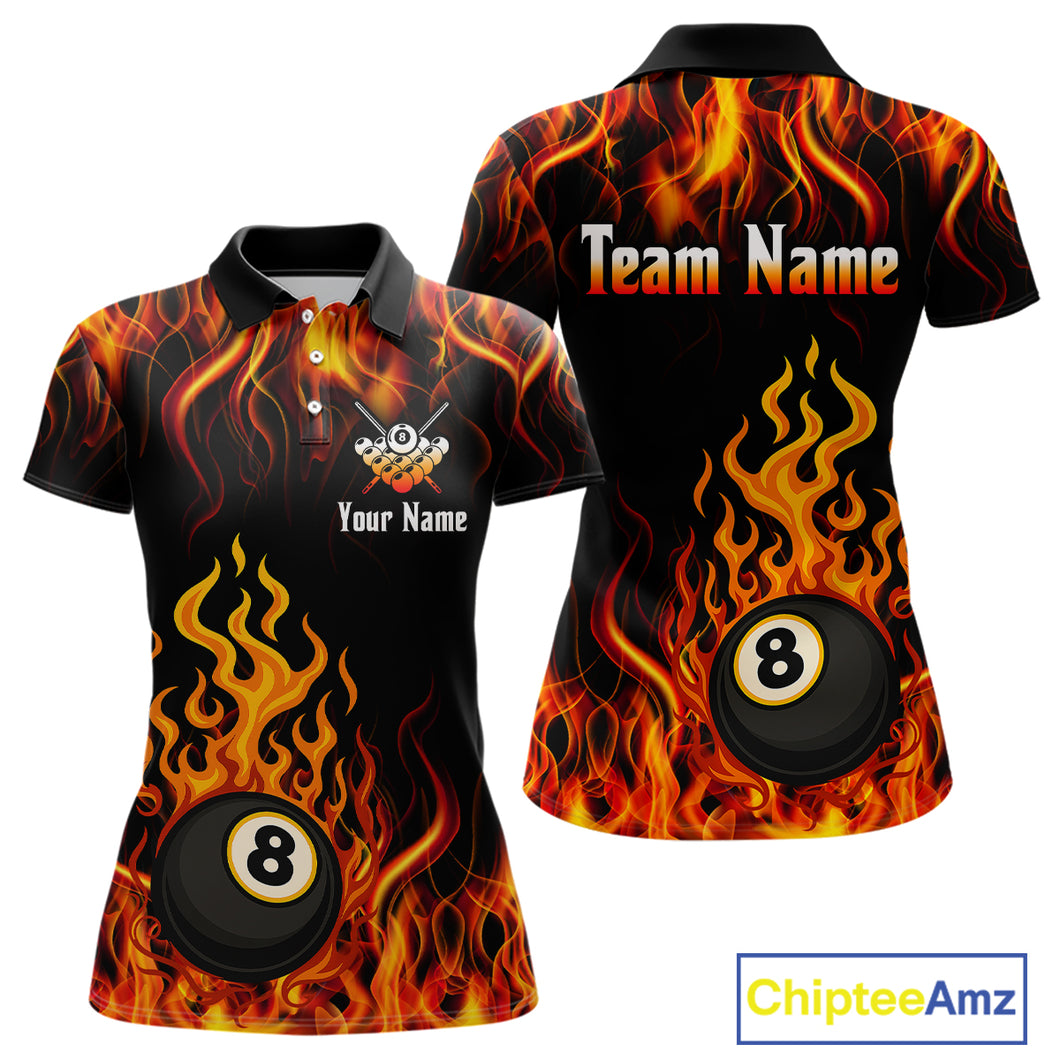 Billiard Fire 8 Ball Flame Custom Women's Billiard Shirts, Billiard Team Pool Jerseys |Orange TDM4011