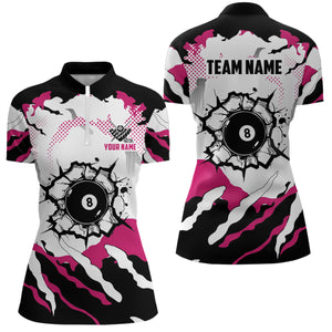 Funny Pink And White Camo 8 Ball Pool Break Custom Women Billiard Shirts, Billiard Jerseys Clothing TDM1834