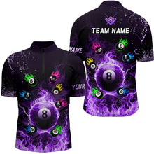 Load image into Gallery viewer, Personalized Colorful 8 Ball Fire 3D Men Polo &amp; 1/4 Zip Shirt Team League Billiard Jerseys |Purple TDM2768