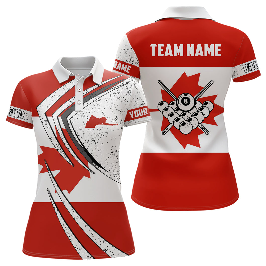 Personalized Billiard Balls Canada Flag Women Polo Shirts Custom Patriotic Billiard Player Outfit TDM0597
