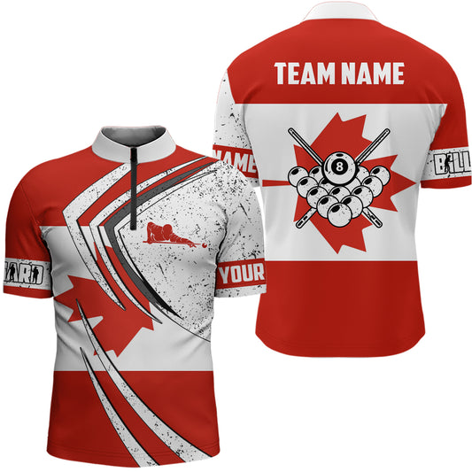 Personalized Billiard Balls Canadian Flag Men Quarter-Zip Shirts, Billiard Player Outfit TDM0597