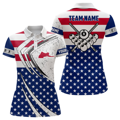 Personalized Billiard Balls American Flag Women Polo Shirts Custom Patriotic Billiard Player Outfit TDM0598