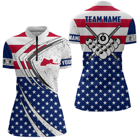 Personalized Billiard Balls USA Flag Women Quarter-Zip Shirts Patriotic Pool Player Outfit TDM0598