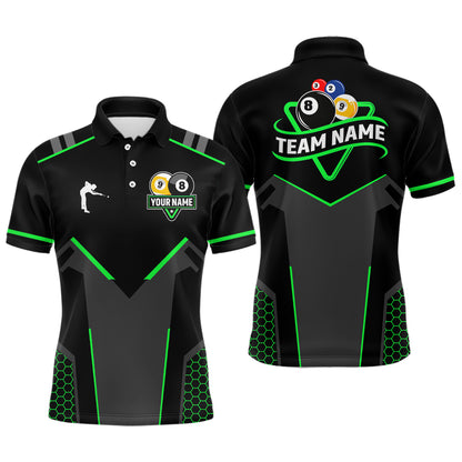 Personalized Billiard 8 Ball & 9 Ball Pool Polo, 1/4 Zip For Men Custom Team Billiard Jersey |Green TDM3581