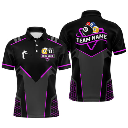 Personalized Billiard 8 Ball & 9 Ball Pool Polo, 1/4 Zip For Men Custom Team Billiard Jersey|Purple TDM3582