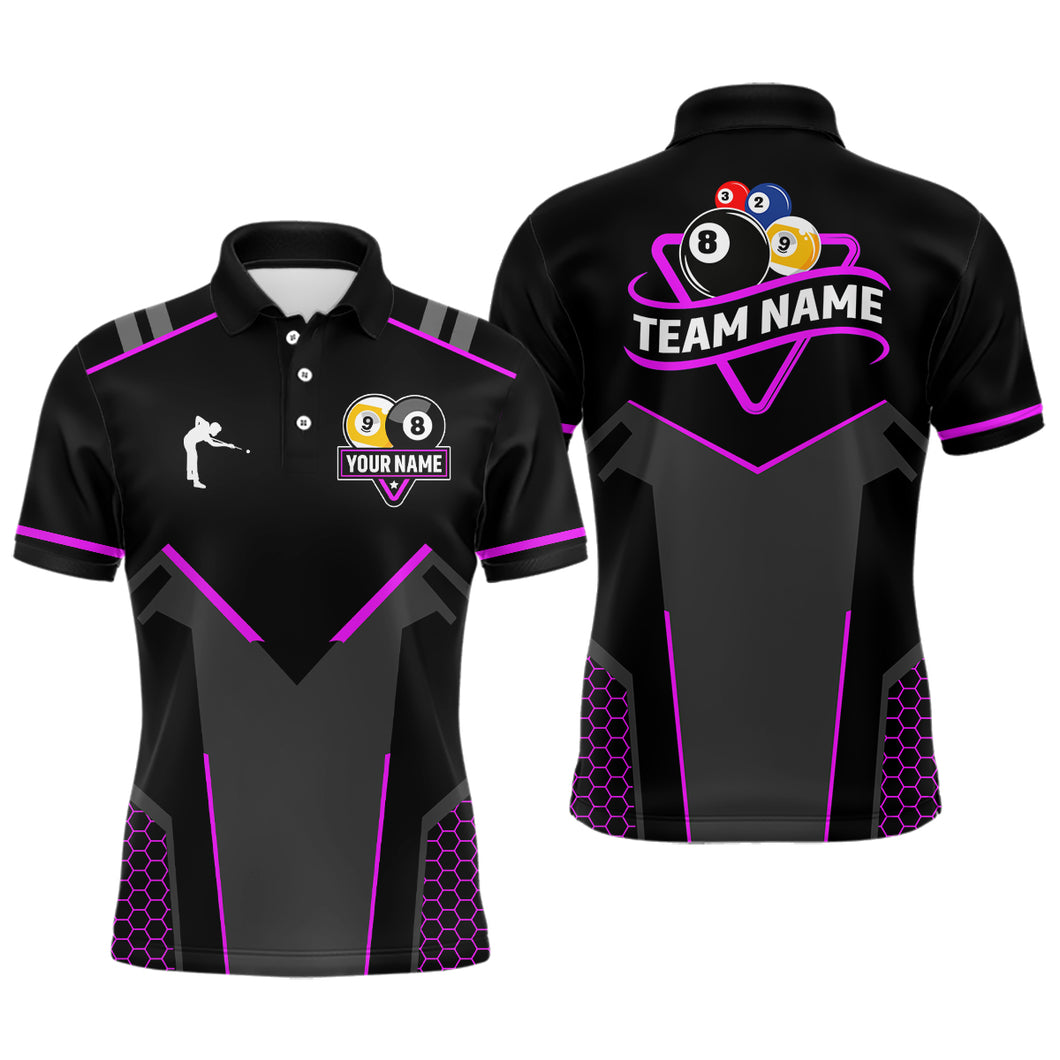 Personalized Billiard 8 Ball & 9 Ball Pool Polo, 1/4 Zip For Men Custom Team Billiard Jersey|Purple TDM3582