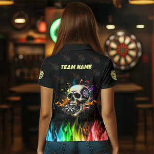 Personalized Funny 3D Darts Skull Colorful Fire Darts Polo Shirts For Women Custom Dart Team Jerseys TDM1261