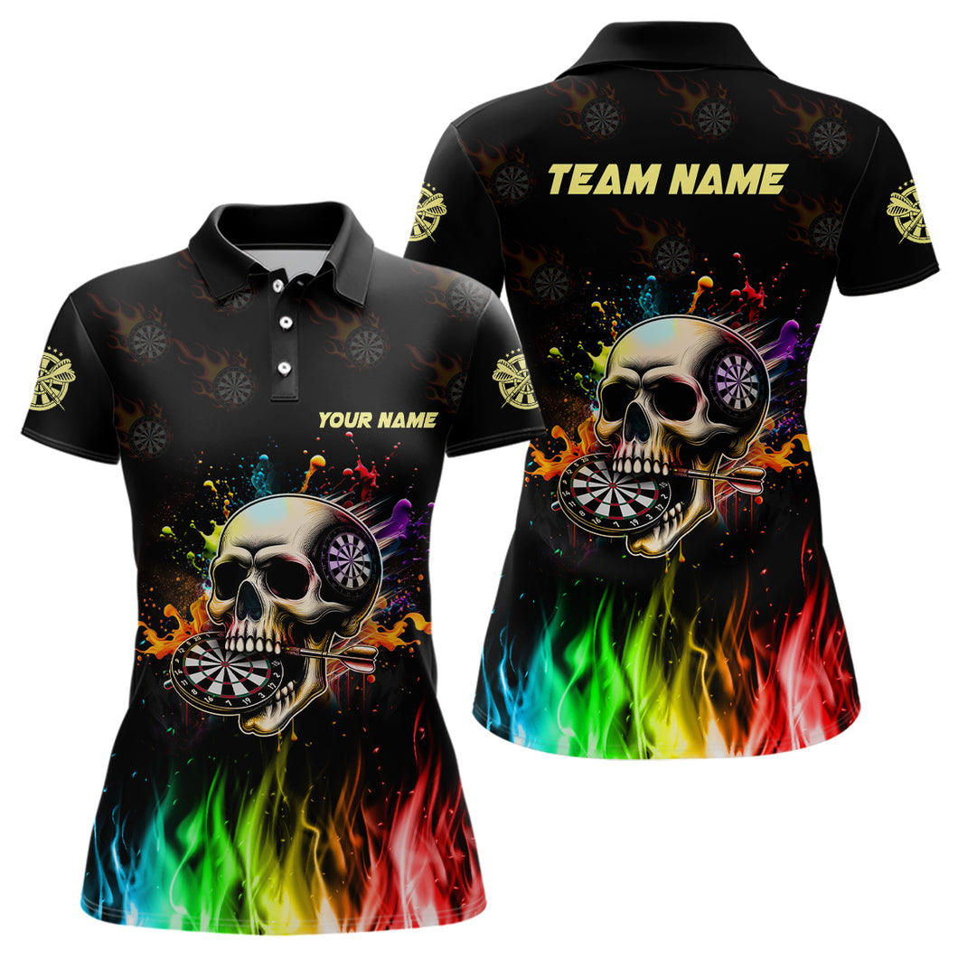 Personalized Funny 3d Darts Skull Colorful Fire Darts Polo Shirts For Chipteeamz 1876