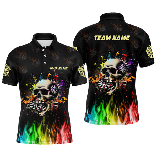 Personalized Funny 3D Darts Skull Colorful Fire Darts Polo Shirts For Men Custom Dart Team Jerseys TDM1261