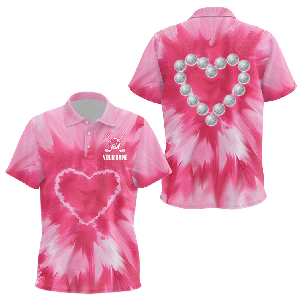 Pink Tie Dye Kid Golf Polo Shirt Custom Golf Ball With Heart Golf Outfit For Kid, Golfing Gifts TDM1839