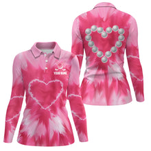 Load image into Gallery viewer, Pink Tie Dye Womens Golf Polo Shirt Custom Golf Ball With Heart Golf Outfit For Ladies, Golfing Gifts TDM1839