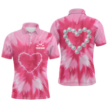 Load image into Gallery viewer, Pink Tie Dye Mens Golf Polo Shirt Custom Golf Ball With Heart Golf Outfit For Men, Golfing Gifts TDM1839