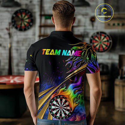 Personalized Colorful Flame Darts Shirt For Men Custom Darts League Team Jerseys Polo & 1/4 Zip TDM4215