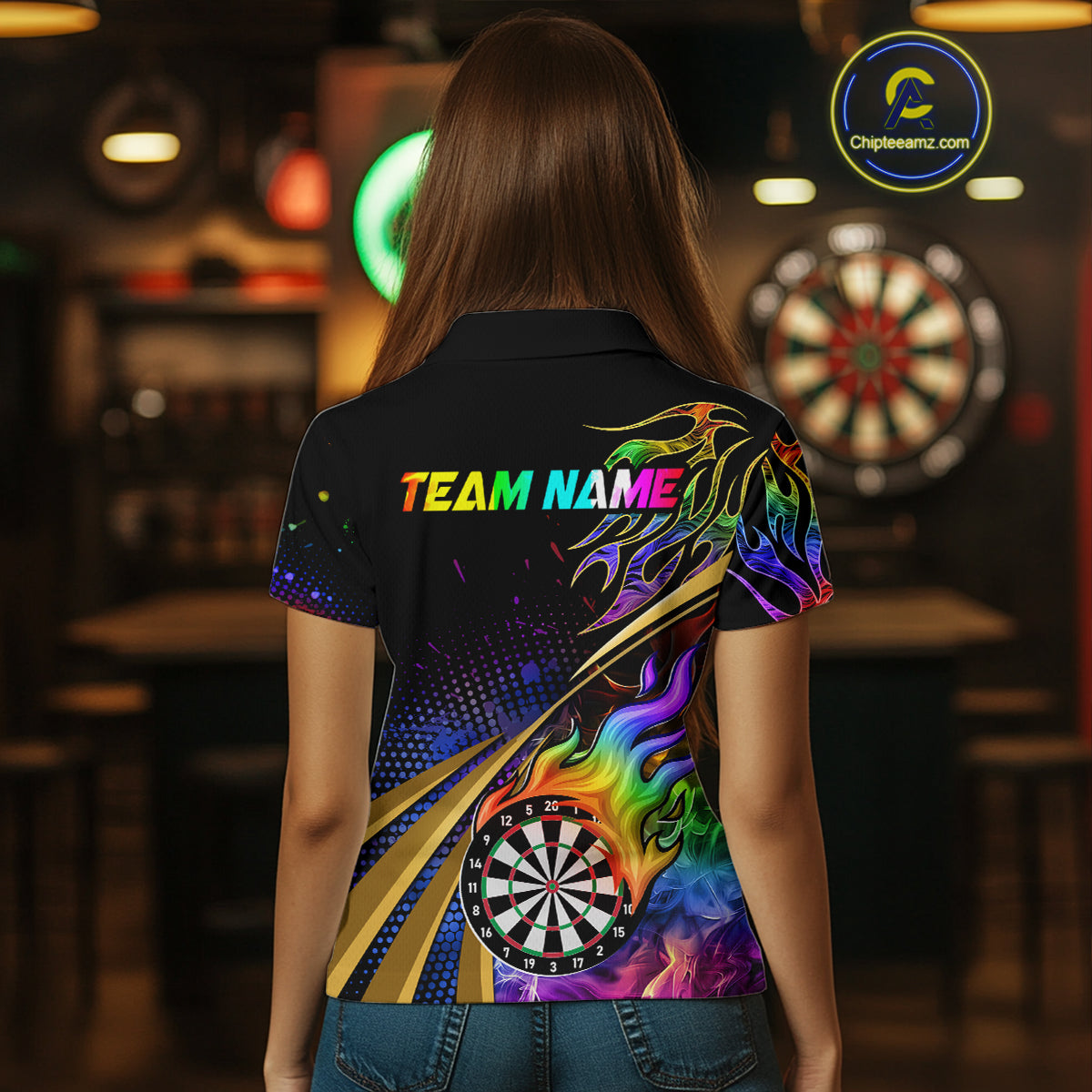 Personalized Colorful Flame Darts Shirt For Women Custom Darts League Team Jerseys Polo & 1/4 Zip TDM4215