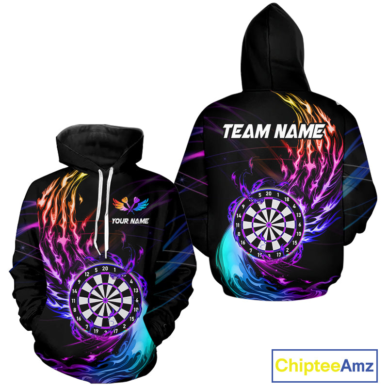 Personalized Purple Blue Dartboard Flame Hoodie Darts Shirts Custom Darts Hoodie Team Jersey TDM4216