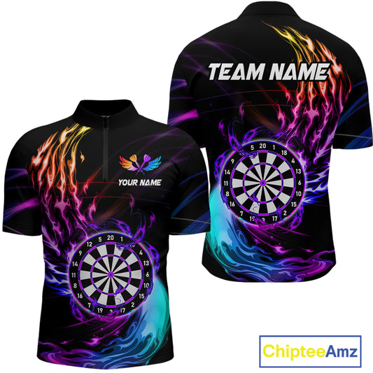 Personalized Purple Blue Dartboard Flame Dart Shirt For Men Custom Darts League Team Jerseys TDM4216