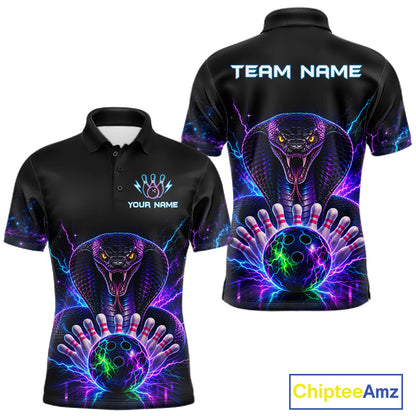 Neon cobra bowling polo shirt for men with custom bowling team graphics.