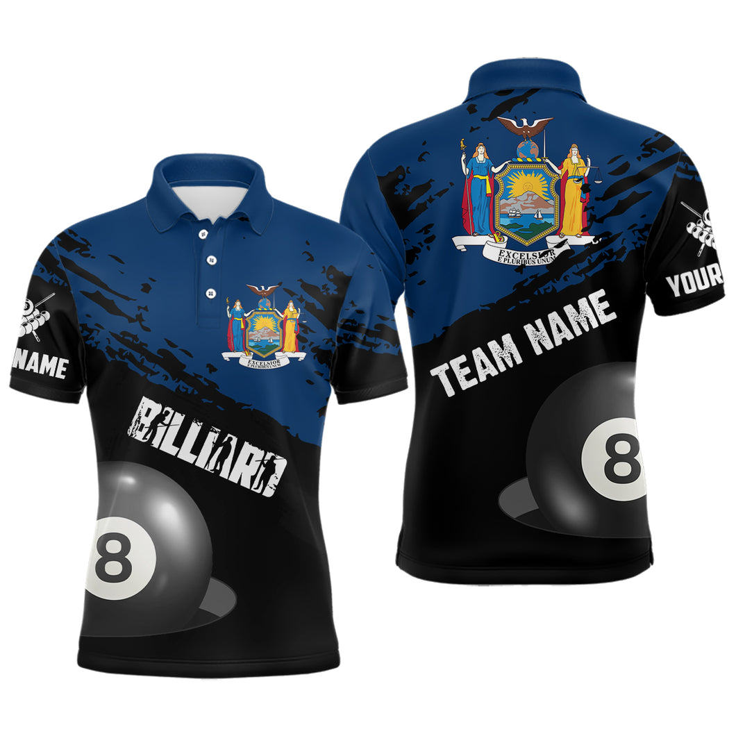 Personalized Grunge New York Flag 8 Ball Billiard Shirts For Men Custom Patriotic Billiard Jerseys TDM2045