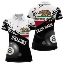 Load image into Gallery viewer, Personalized Grunge California Flag 8 Ball Billiard Shirts For Women Custom Patriotic Billiard Jersey TDM2046