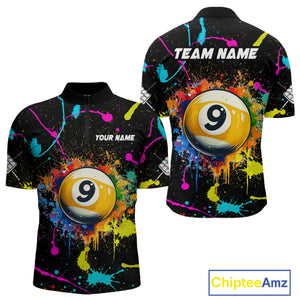 Funny 9 Ball Pool Colorful Paint Splash Custom Billiard Shirt For Men, Billiard Team Jersey Outfit TDM4604