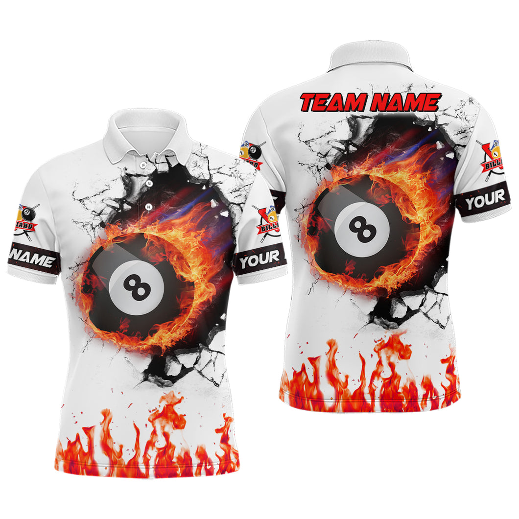 Flaming 8 Ball Billiard Customized Polo Shirts For Men, Personalized Billiard Gift Idea For Player TDM0132