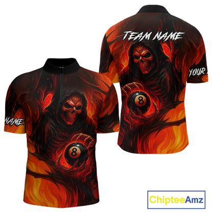 Orange Flaming Grim Reaper 8 Ball Billiard Shirt For Men Custom Halloween Pool Team Shirt Outfit TDM4811