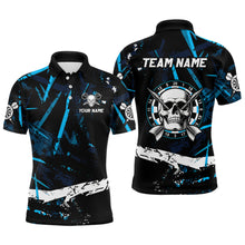 Load image into Gallery viewer, Personalized Grunge Black Blue Abstract Skull Dart Shirts For Men Custom Cool Darts Team Jerseys TDM3245