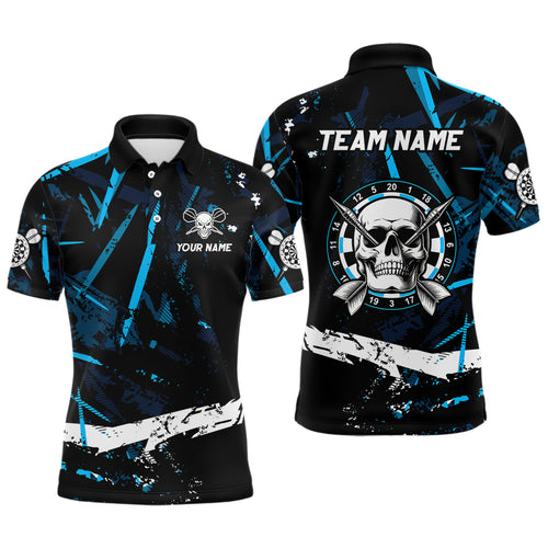 Personalized Grunge Black Blue Abstract Skull Dart Shirts For Men Custom Cool Darts Team Jerseys TDM3245