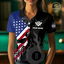 Load image into Gallery viewer, Grunge American Flag Skull 8 Ball Pool Custom Women Billiard Shirts, Patriotic Billiard Team Jerseys  TDM3249