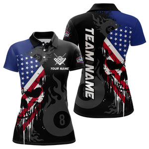 Grunge American Flag Skull 8 Ball Pool Custom Women Billiard Shirts, Patriotic Billiard Team Jerseys  TDM3249