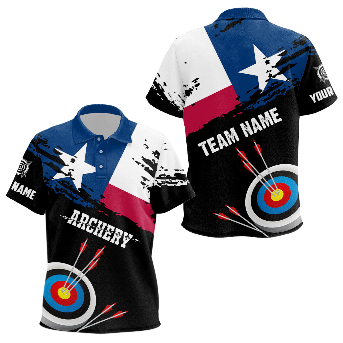 Custom Grunge Texas Archery Kid Polo Shirts, Texas Flag Shirts For Archers, Archery 3d Target Shirt TDM0937
