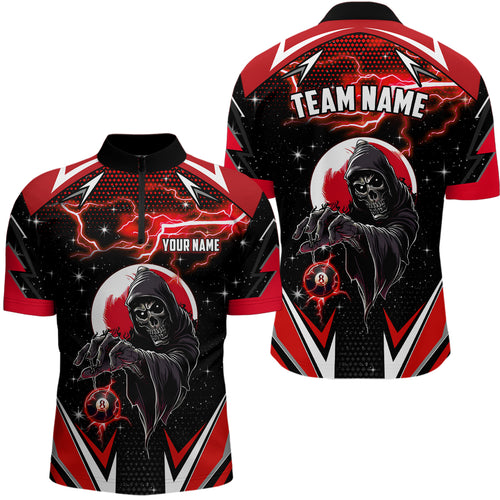 Grim Reaper Red Billiard Jerseys Custom Men Quarter-Zip Shirts Team League Billiard Shirts TDM1264