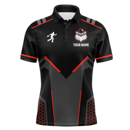 Personalized Bowling Jersey For Men Custom Black And Red Bowling Team Shirt Polo & 1/4 Zip TDM6116