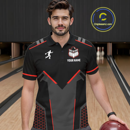 Personalized Bowling Jersey For Men Custom Black And Red Bowling Team Shirt Polo & 1/4 Zip TDM6116