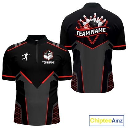 Personalized Bowling Jersey For Men Custom Black And Red Bowling Team Shirt Polo & 1/4 Zip TDM6116