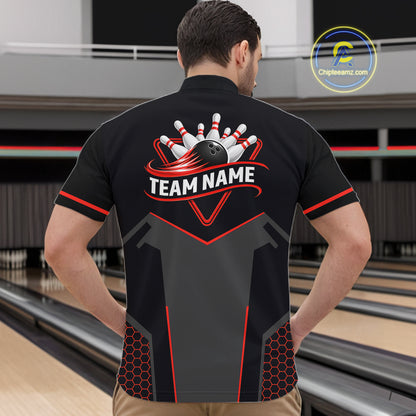 Personalized Bowling Jersey For Men Custom Black And Red Bowling Team Shirt Polo & 1/4 Zip TDM6116