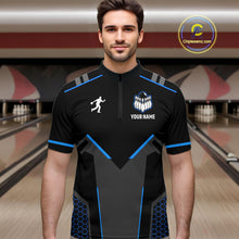 Load image into Gallery viewer, Personalized Bowling Jersey For Men Custom Black And Blue Bowling Team Shirt Polo &amp; 1/4 Zip TDM6117