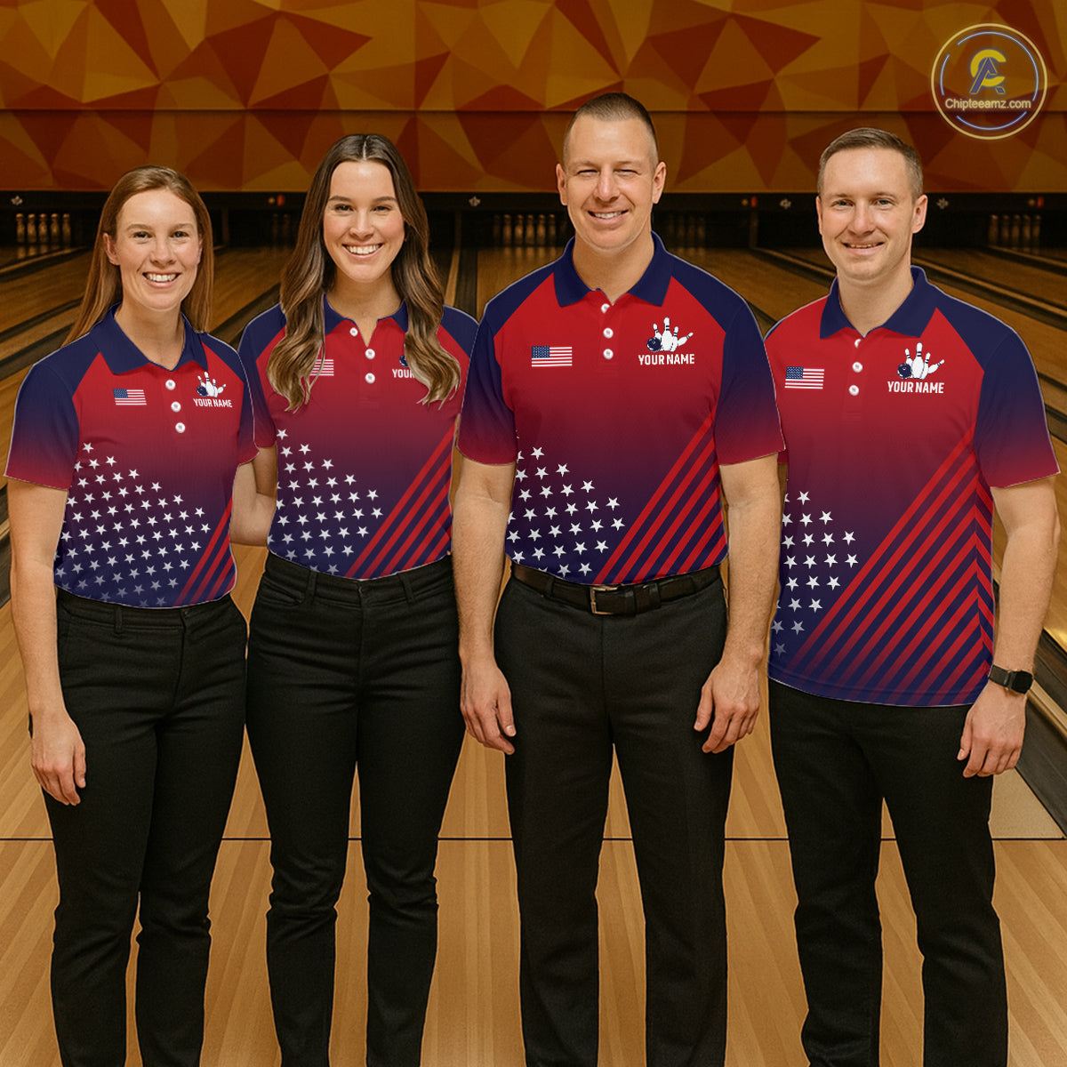 American Flag Bowling Jersey For Men, Custom Patriotic Bowling League Team Shirts Polo & 1/4 Zip TDM6544
