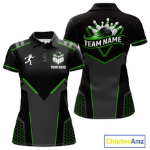 Load image into Gallery viewer, Personalized Bowling Jersey For Women, Custom Black And Green Bowling Team Shirt Polo &amp; 1/4 Zip TDM6546