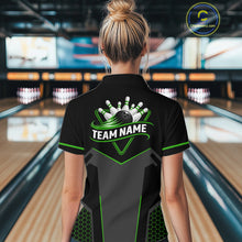 Load image into Gallery viewer, Personalized Bowling Jersey For Women, Custom Black And Green Bowling Team Shirt Polo &amp; 1/4 Zip TDM6546
