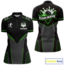 Load image into Gallery viewer, Personalized Bowling Jersey For Women, Custom Black And Green Bowling Team Shirt Polo &amp; 1/4 Zip TDM6546