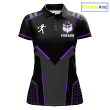 Load image into Gallery viewer, Personalized Bowling Jersey For Women, Custom Black And Purple Bowling Team Shirt Polo &amp; 1/4 Zip TDM6547